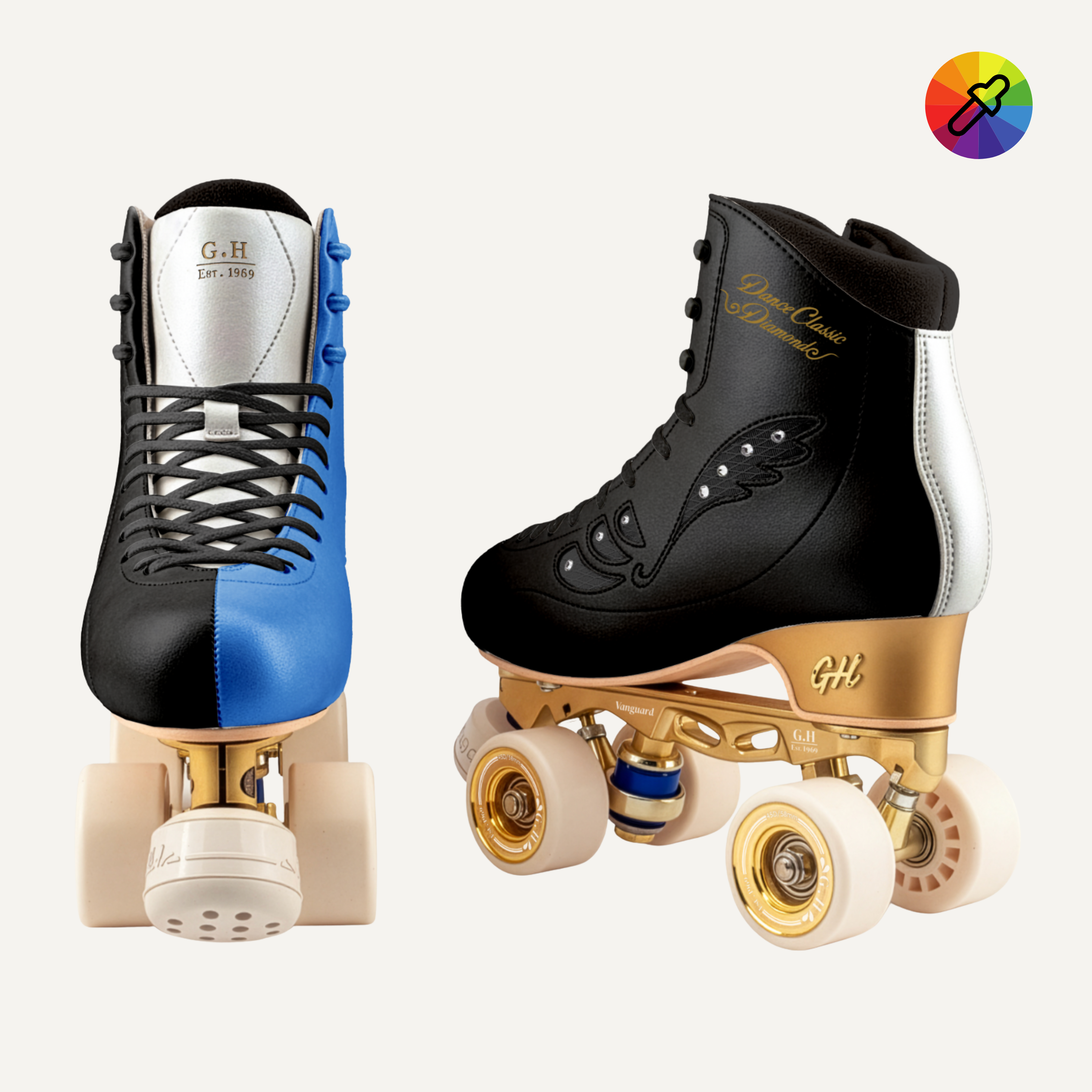 Dance classic diamond quad roller skates  (flexible boots SR28) (Vanguard or Jaboco frame) Color Jam