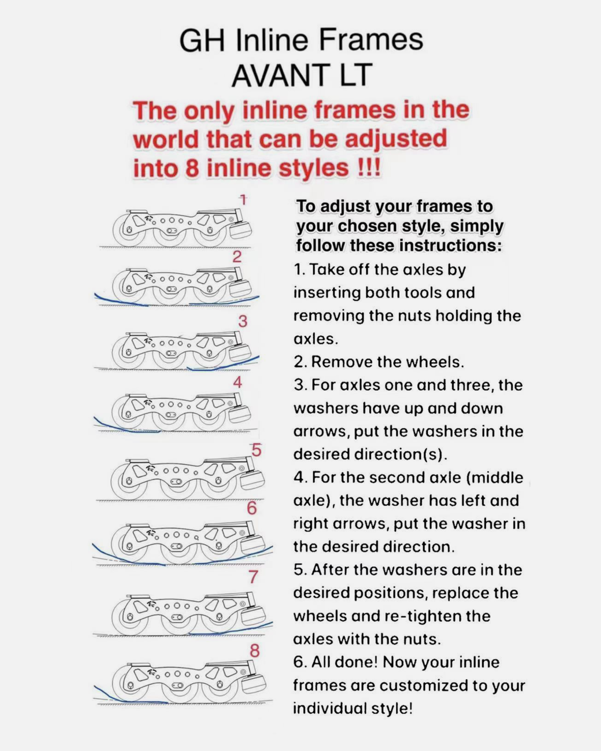 Avant LT Inline Skate Frame ( Short version with only adjustable front & rear wheels, Long version with all adjustable wheels)